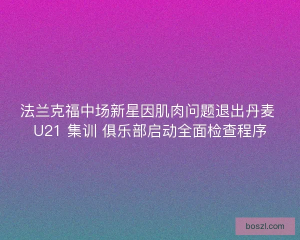 法兰克福中场新星因肌肉问题退出丹麦 U21 集训 俱乐部启动全面检查程序